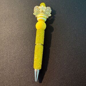 Yellow Beaded Pen with Floral Accent